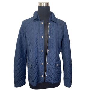 Women's Navy Blue Quilted Zip-Up Coat Jacket Size L